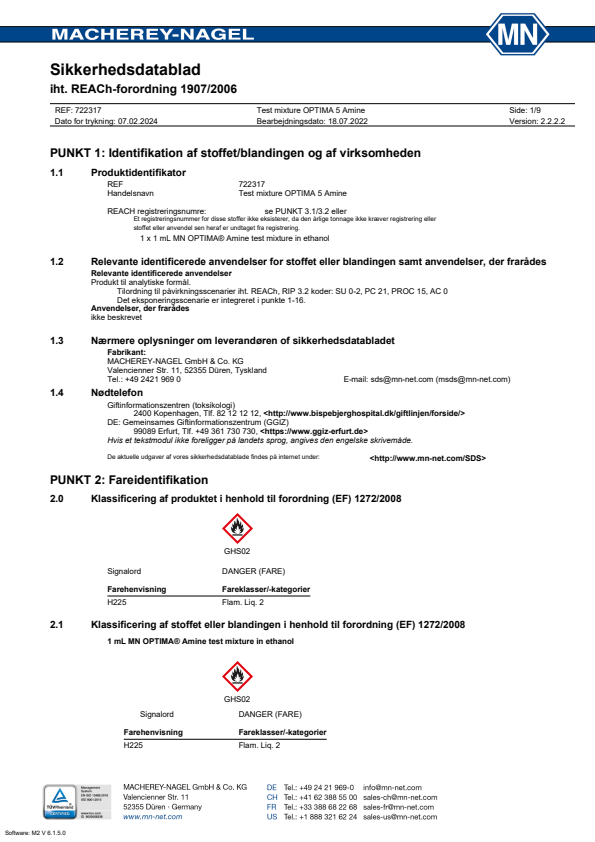 

Test mixture for OPTIMA 5 Aminein ethanol

